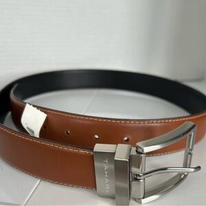 Tahari Men Size 34 Black Brown Reversible Belt Silver Rotating Buckle Dress